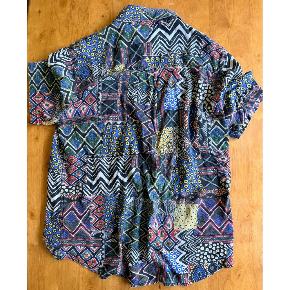 Cotton On Vintage Re-Mastered Mens Small Geometric Tribal Patchwork Shirt Multi - Picture 5 of 6